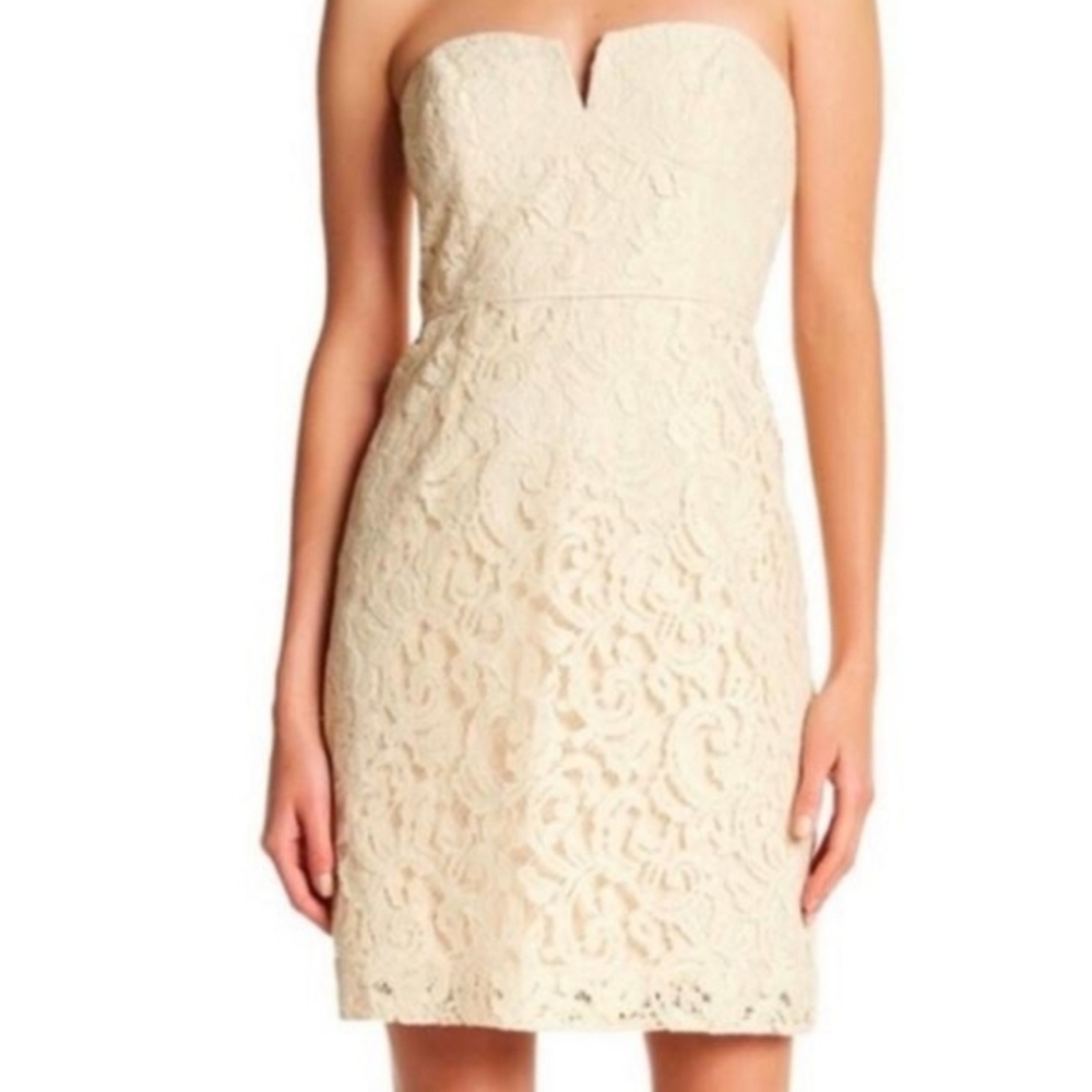 J.Crew Cathleen Leavers Romantic Cream Lace Strapless Mini Dress Nwt Size 6p